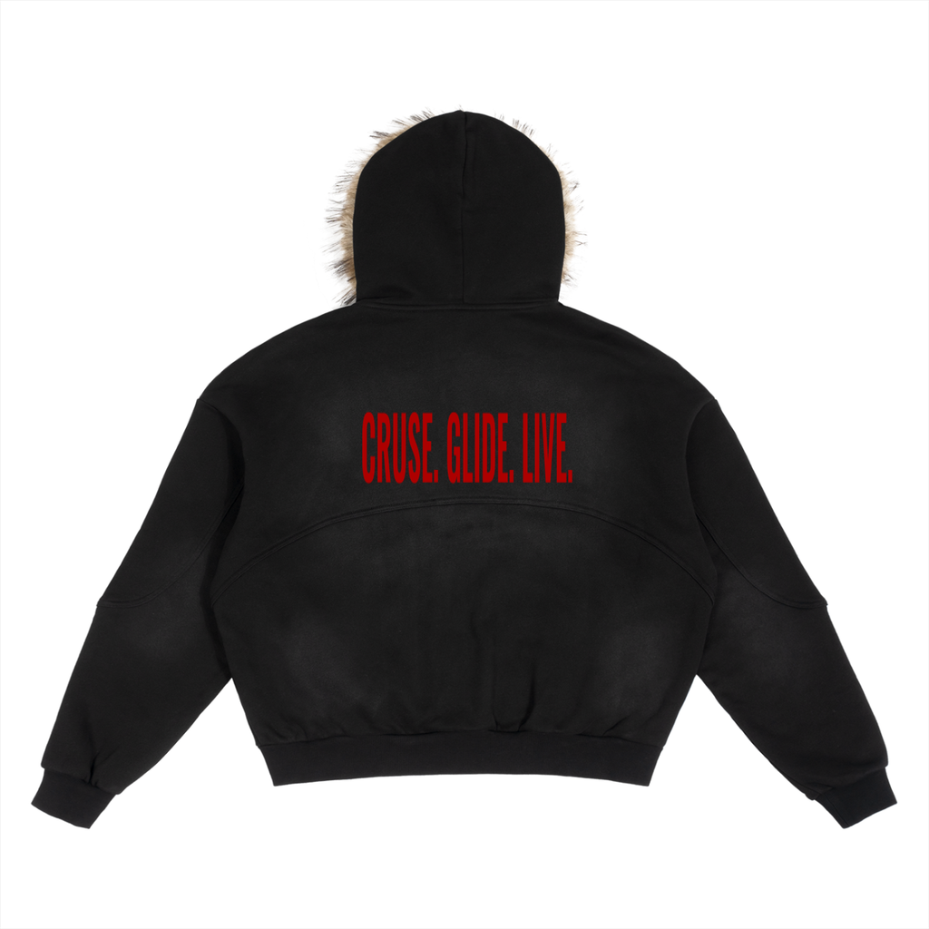 RIVTURO- Sun Fade Boxy Detachable Fur Hoodie