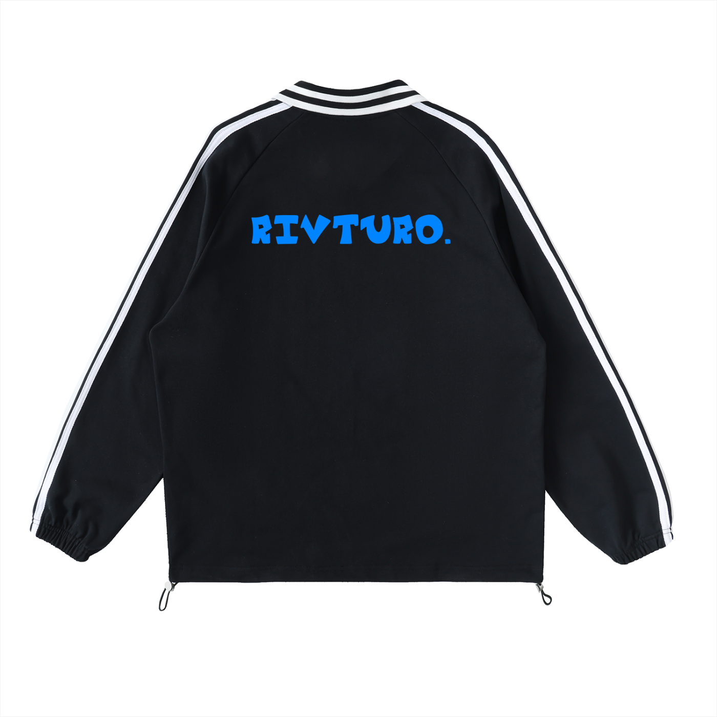RIVTURO. EN. BLU- Contrast Striped Lapel Collar Sweatshirt