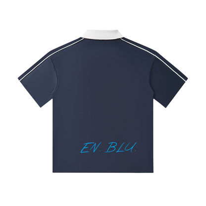 RIVTURO. EN BLU- Contrast Collar Short-Sleeve Polo Shirt
