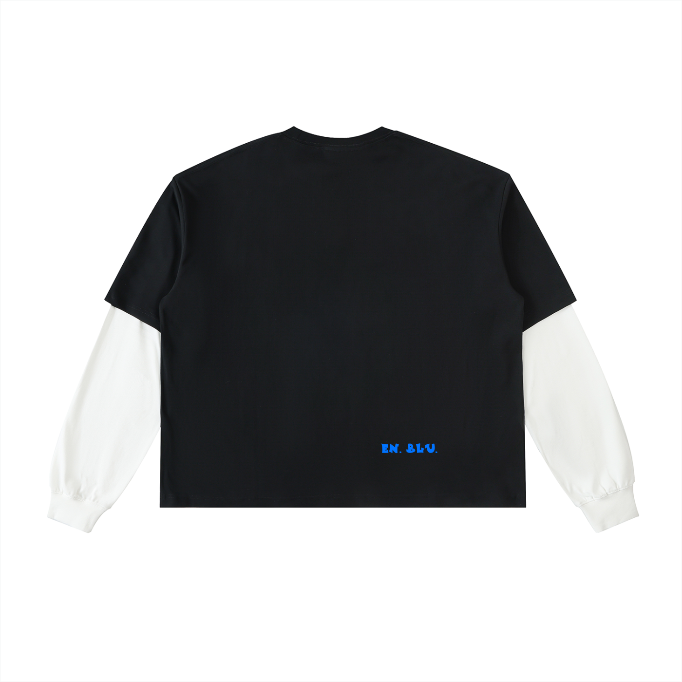 RIVTURO. EN. BLU- Layered Contrast Sleeve Cotton T-Shirt