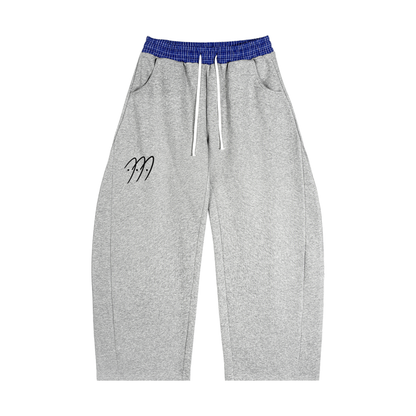 RIVTURO- Plaid Waistband Barrel Sweatpants
