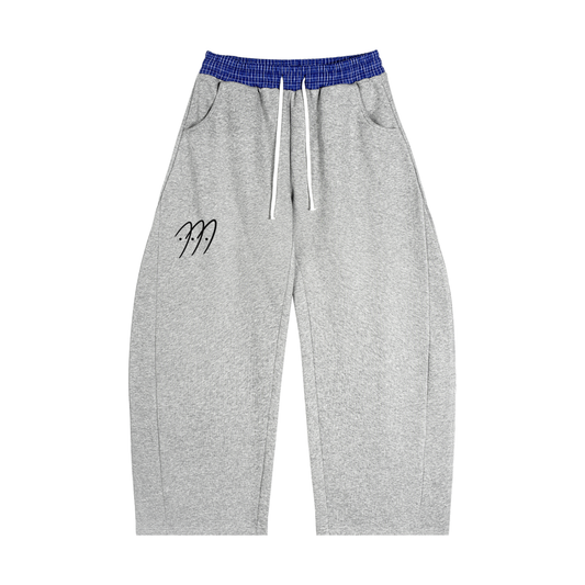 RIVTURO- Plaid Waistband Barrel Sweatpants