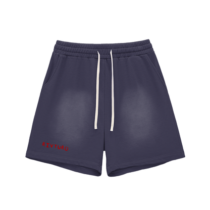 RIVTURO- Sun Fade Raw Edge Cotton Shorts