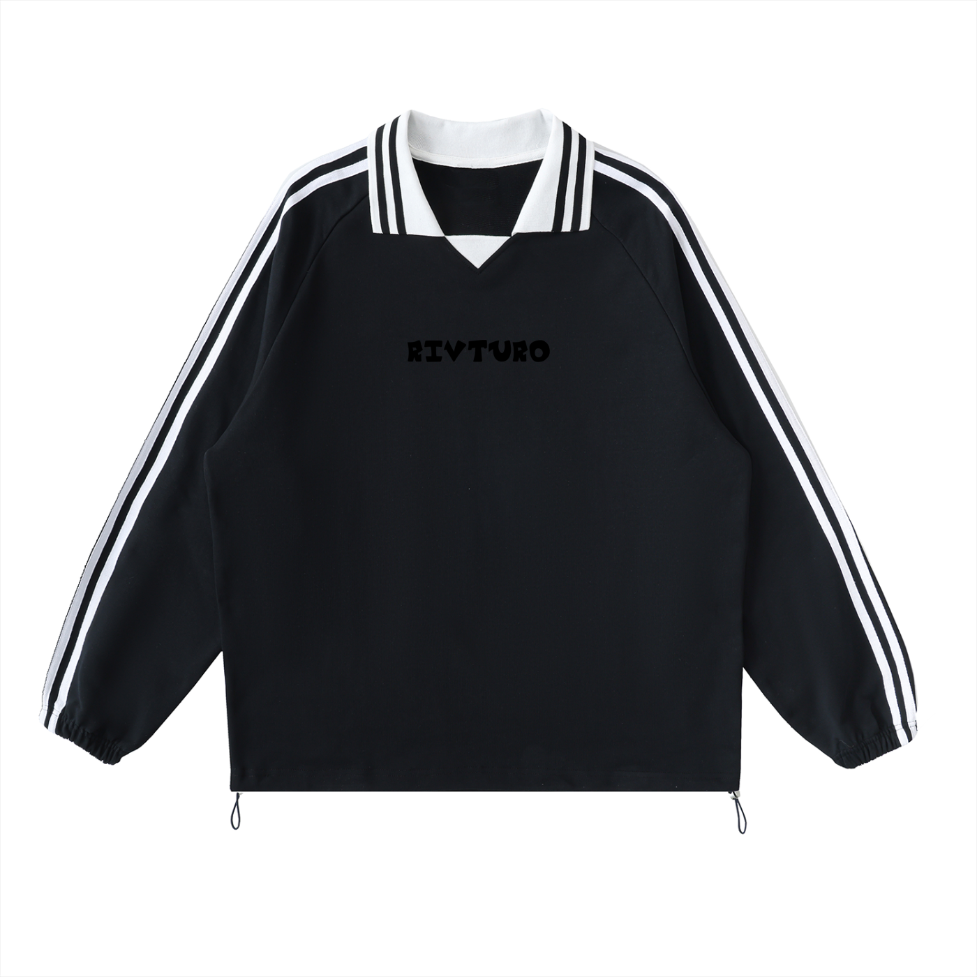 RIVTURO- Contrast Striped Lapel Collar Sweatshirt