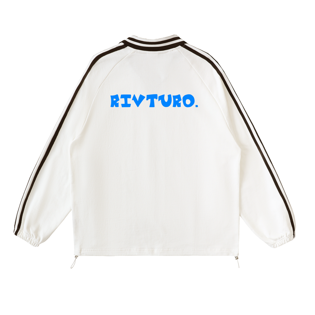 RIVTURO. EN. BLU- Contrast Striped Lapel Collar Sweatshirt