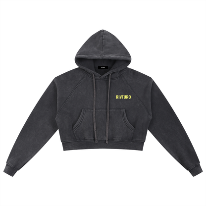 WOMENS. RIVTURO- Snow Washed Cropped Hoodie