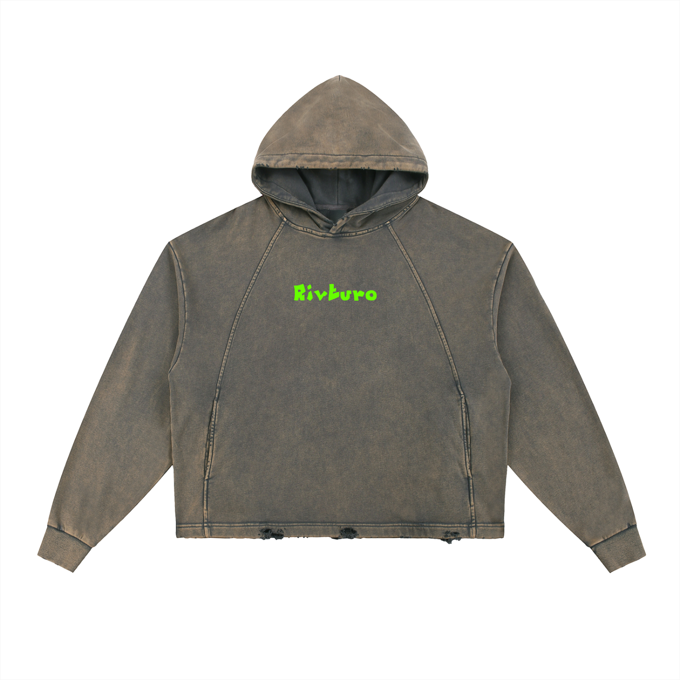 RIVTURO. FLYING. BIRDS- Vintage Washed Frayed-Hem Hoodie