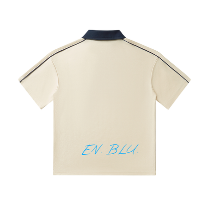 RIVTURO. EN BLU- Contrast Collar Short-Sleeve Polo Shirt