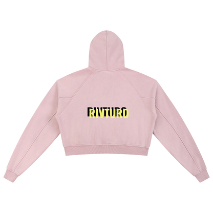 WOMENS. RIVTURO- Snow Washed Cropped Hoodie