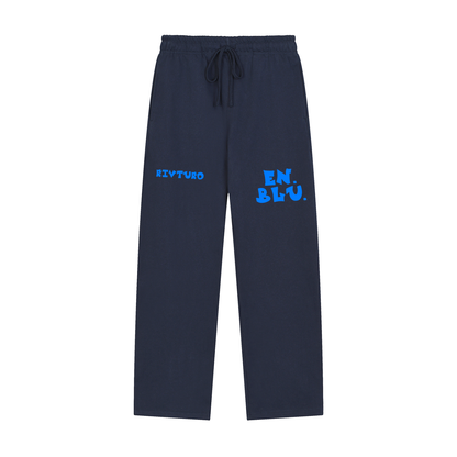 RIVTURO. EN. BLU- Solid Color Straight-Leg Sweatpants