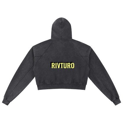 WOMENS. RIVTURO- Snow Washed Cropped Hoodie