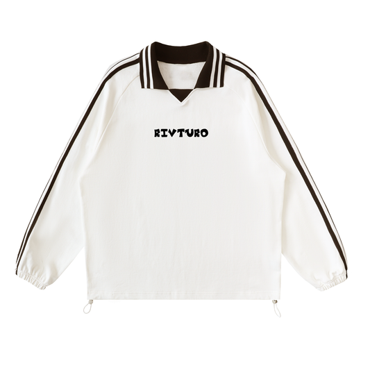 RIVTURO- Contrast Striped Lapel Collar Sweatshirt