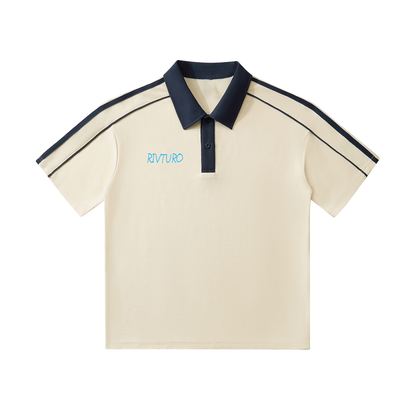 RIVTURO. EN BLU- Contrast Collar Short-Sleeve Polo Shirt